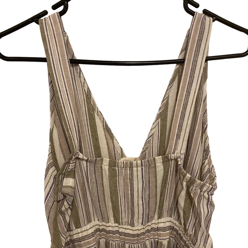 ALTAR'D STATE Linen Blend Neutral V-Neck Pocket Belted Midi-Jumpsuit Size L - Picture 6 of 9